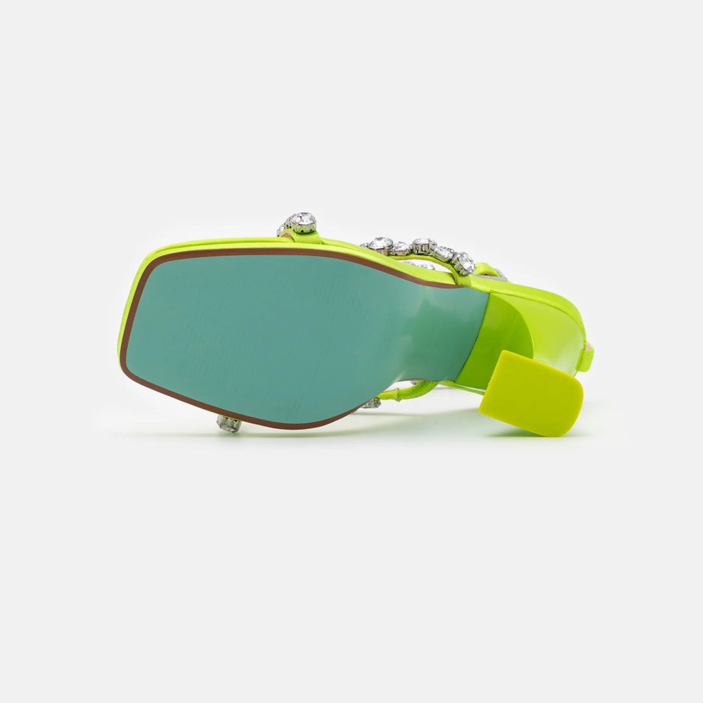 Betsey Johnson SB-Perry Citron Rhinestone Lime Green Buckle Strap Flare Heels - Picture 8 of 10